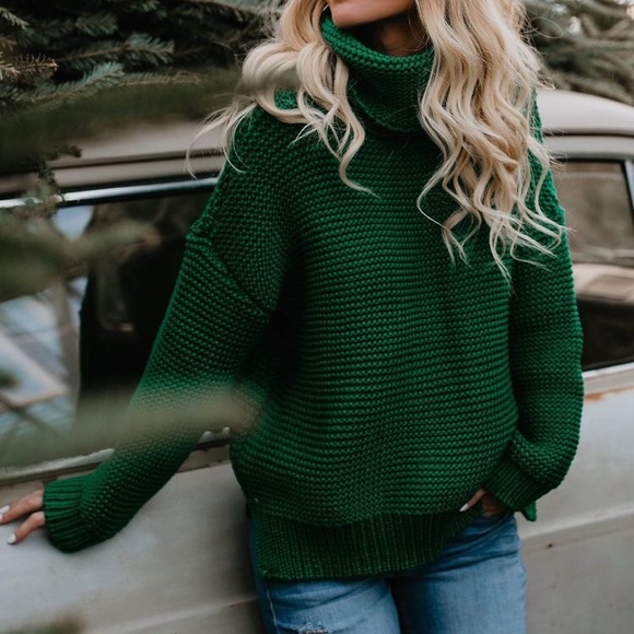 kelly green cowl neck sweater